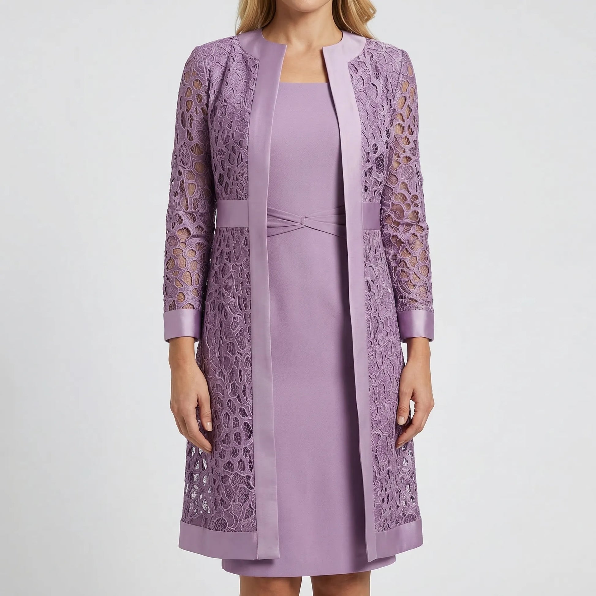 Lumivelle - Lace Overlay Midi Dress Set