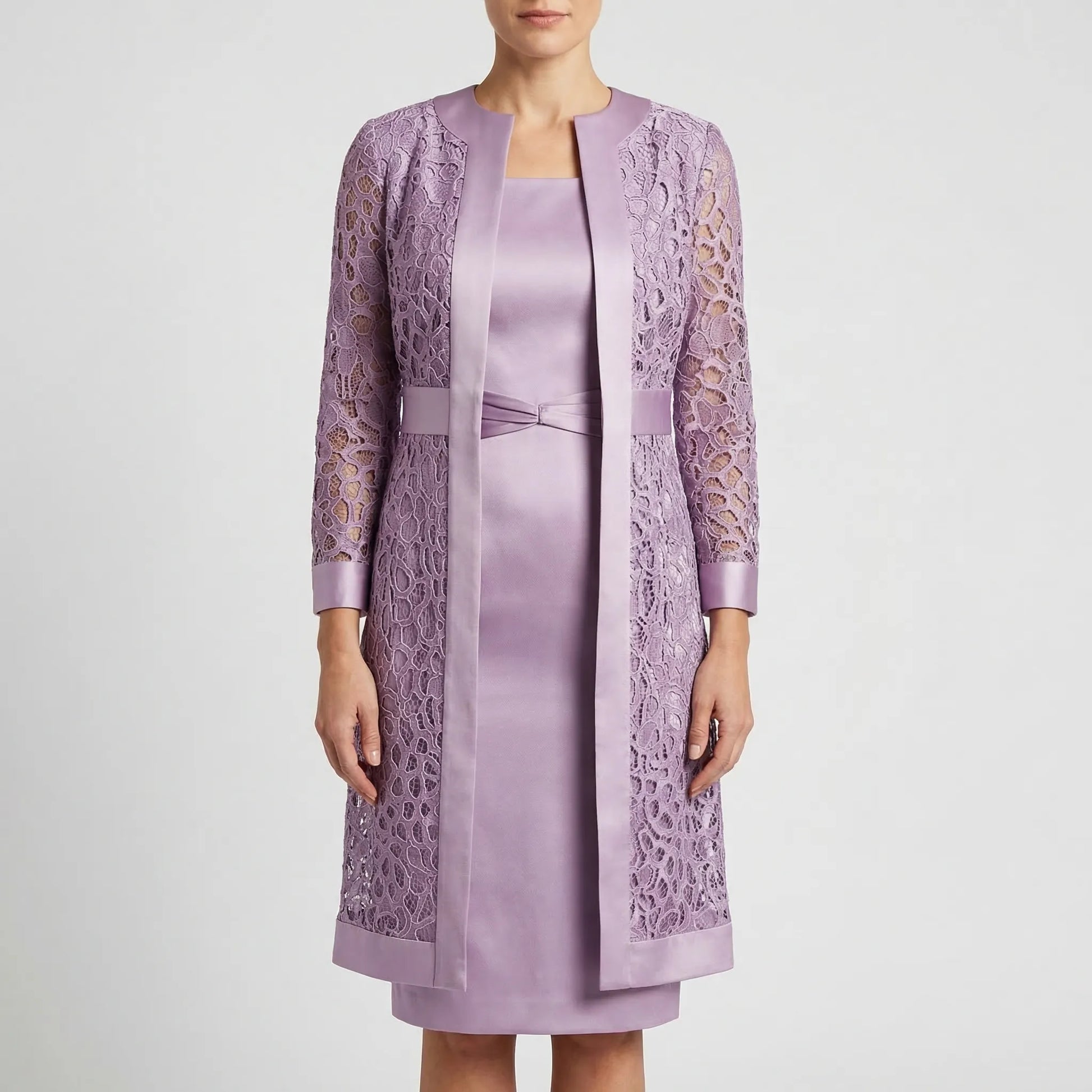 Lumivelle - Lace Overlay Midi Dress Set