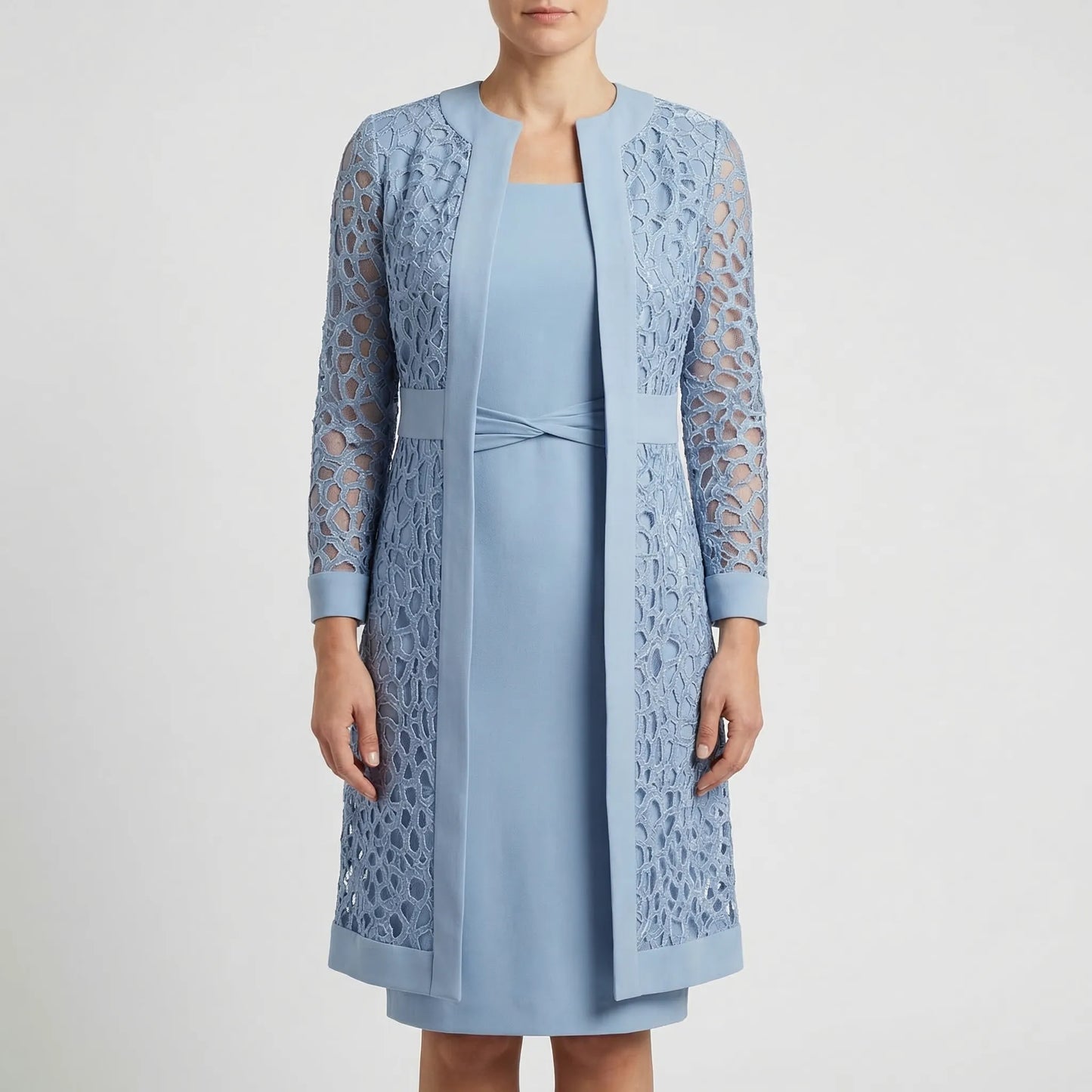 Lumivelle - Lace Overlay Midi Dress Set