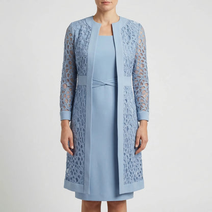 Lumivelle - Lace Overlay Midi Dress Set