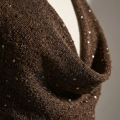 Lumivra | Sequin Halter Cowl Neck Top
