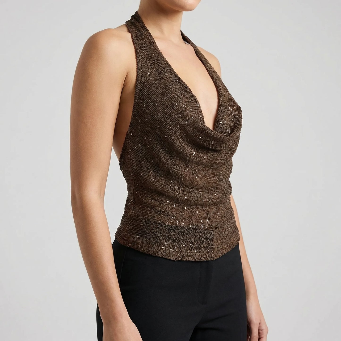 Lumivra | Sequin Halter Cowl Neck Top