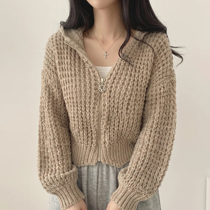 Lumvette | Cropped Zip-Up Knit Cardigan