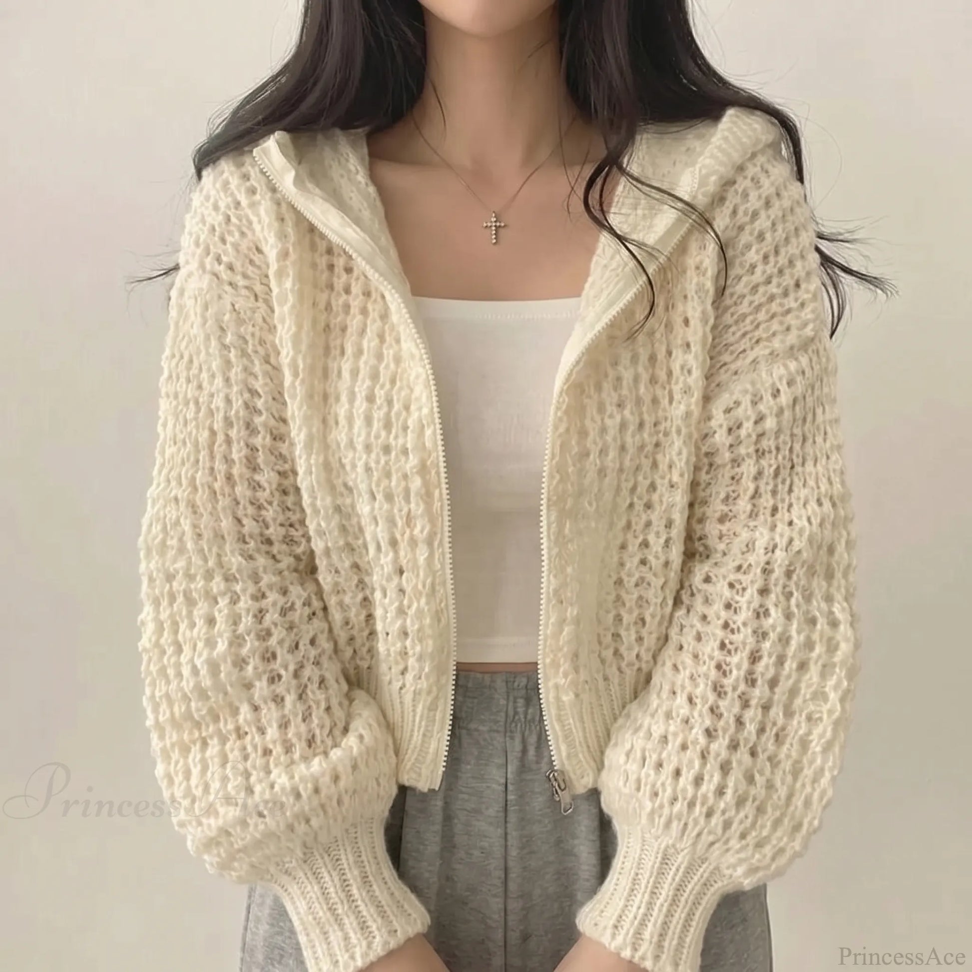 Lumvette | Cropped Zip-Up Knit Cardigan