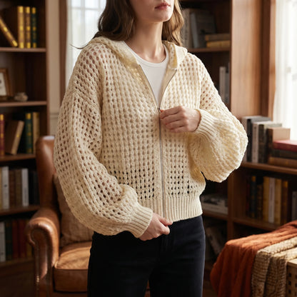 Lumvette | Cropped Zip-Up Knit Cardigan