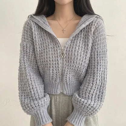 Lumvette | Cropped Zip-Up Knit Cardigan