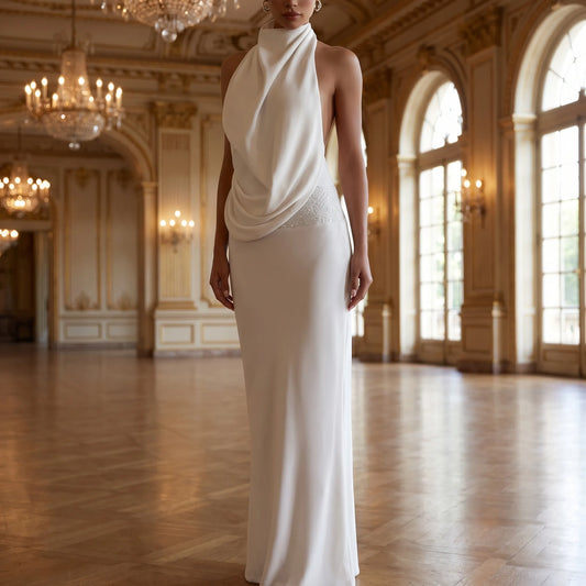 Luxenne | Halter Neck Draped Maxi Dress