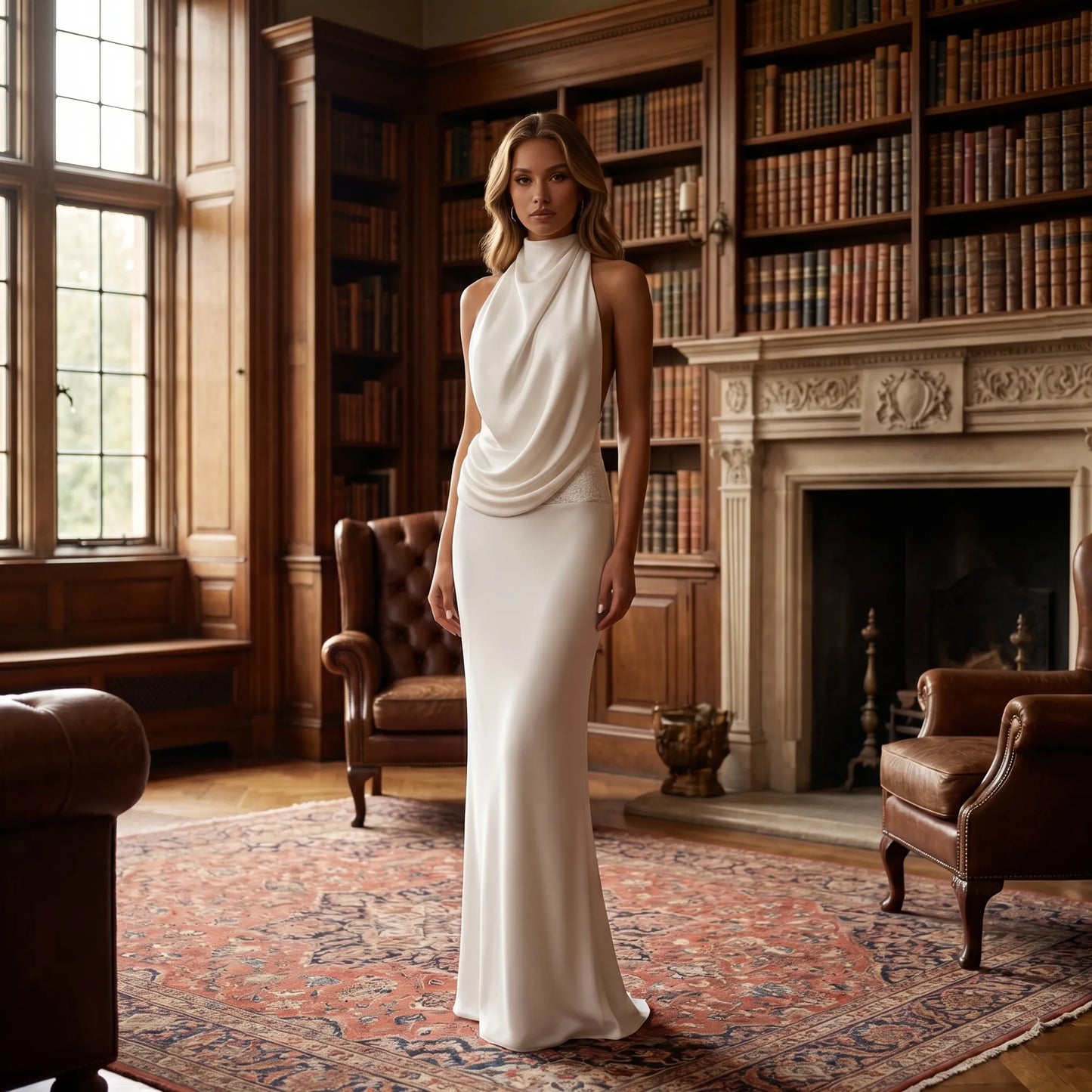 Luxenne | Halter Neck Draped Maxi Dress