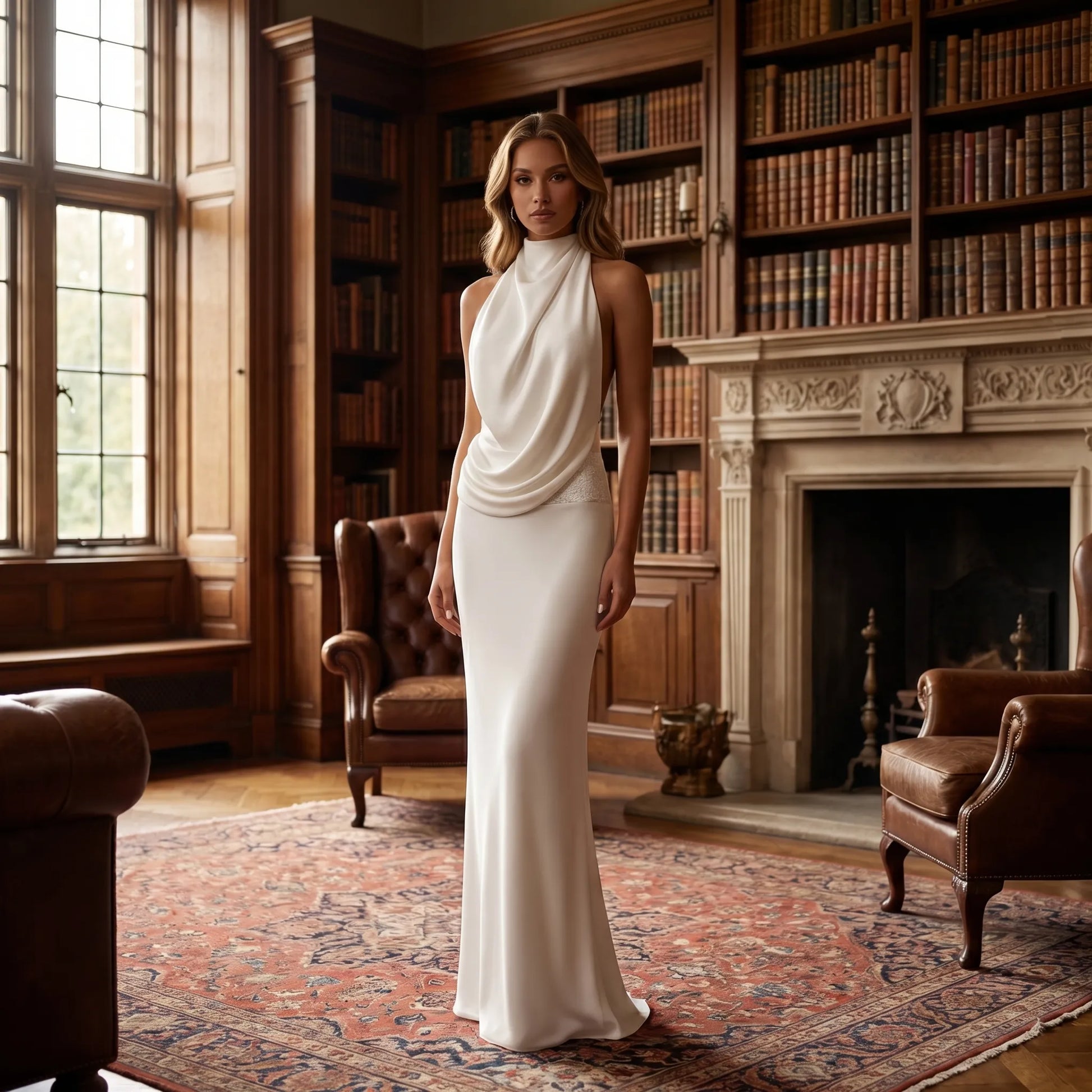Luxenne | Halter Neck Draped Maxi Dress