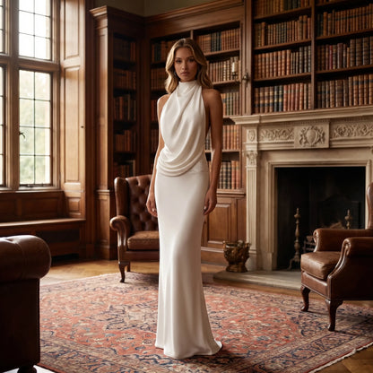 Luxenne | Halter Neck Draped Maxi Dress