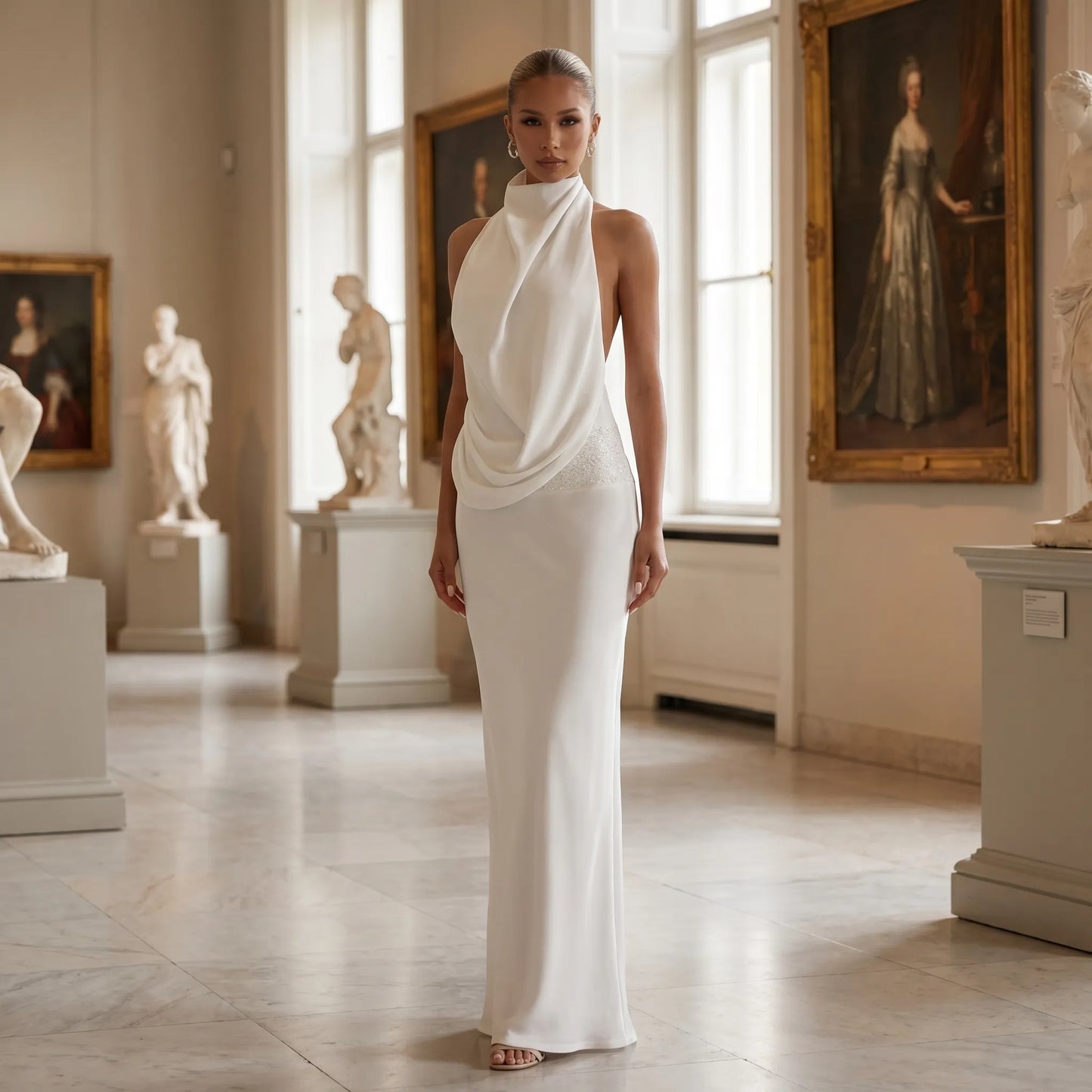 Luxenne | Halter Neck Draped Maxi Dress