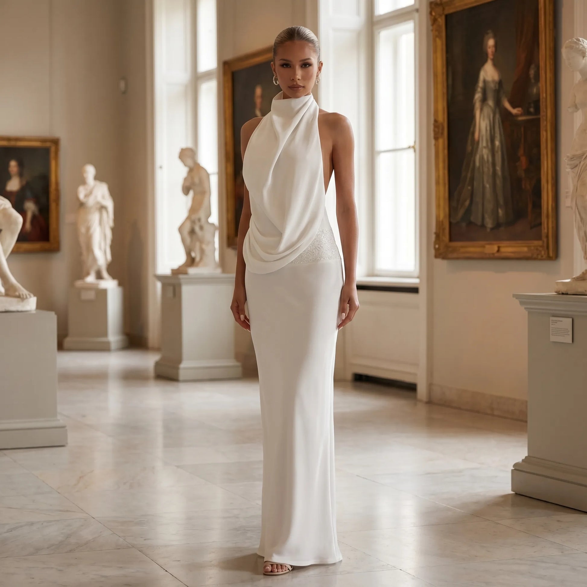 Luxenne | Halter Neck Draped Maxi Dress