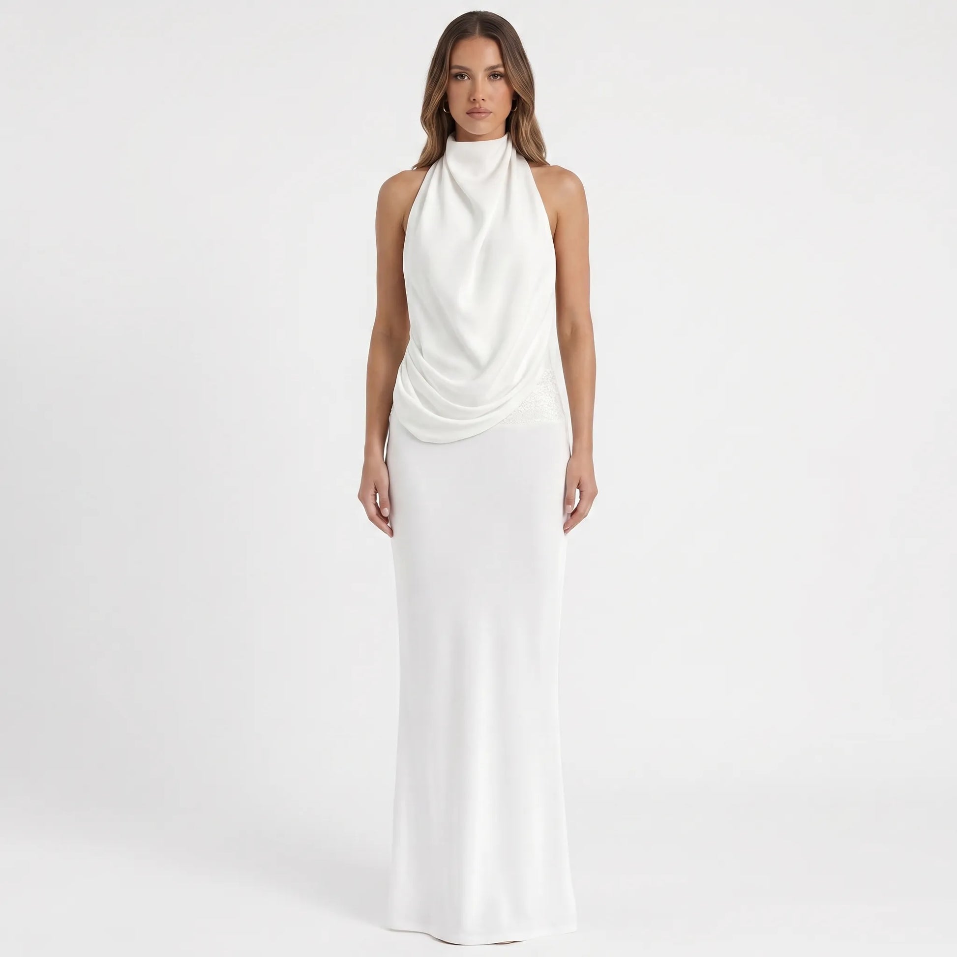Luxenne | Halter Neck Draped Maxi Dress