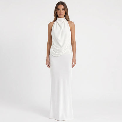 Luxenne | Halter Neck Draped Maxi Dress