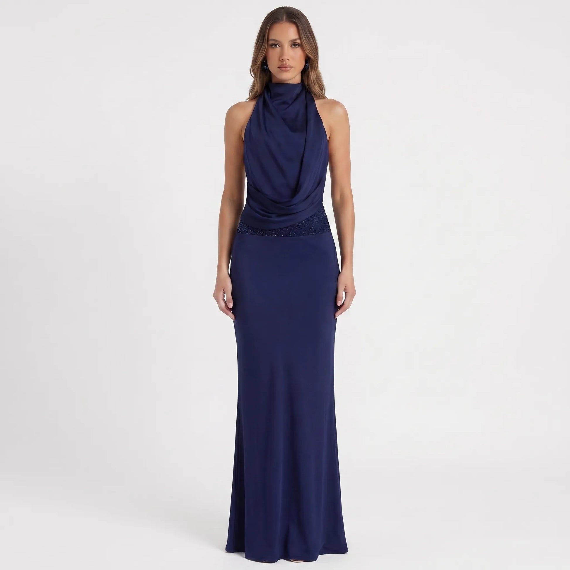 Luxenne | Halter Neck Draped Maxi Dress