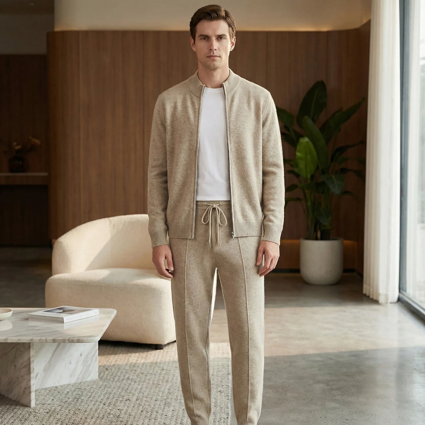 Luxivo - Zip-Up Knit Jacket And Jogger Set