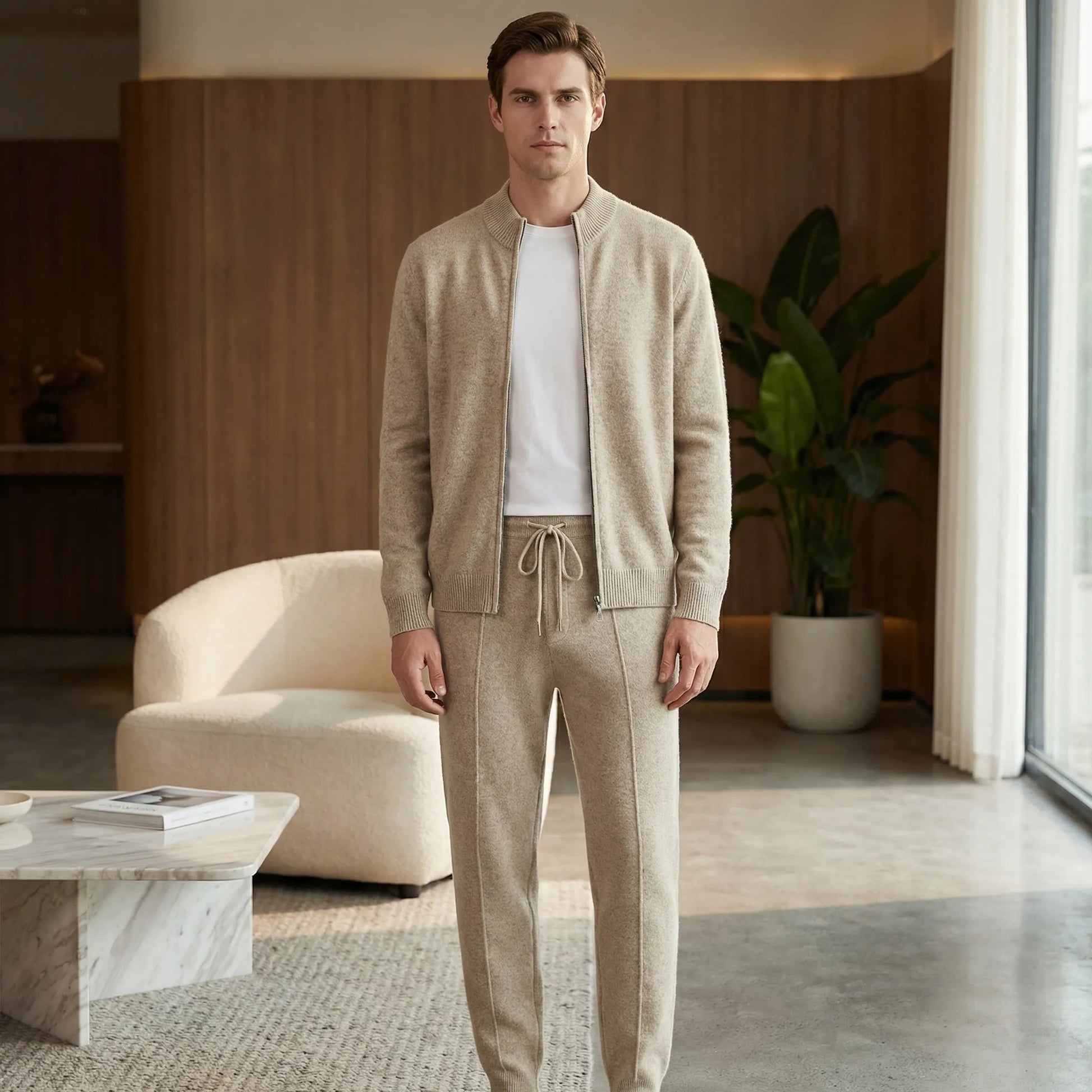 Luxivo - Zip-Up Knit Jacket And Jogger Set