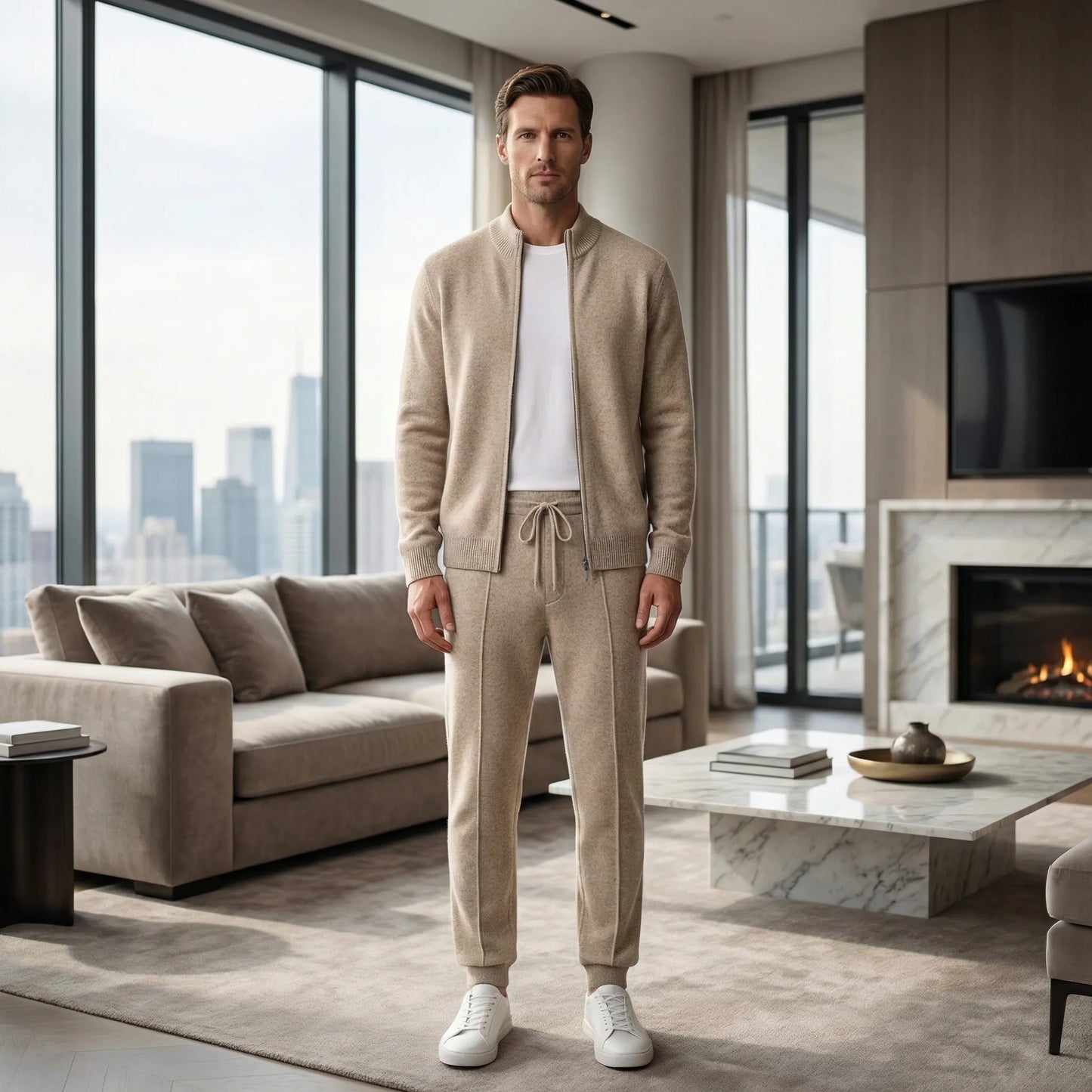 Luxivo - Zip-Up Knit Jacket And Jogger Set