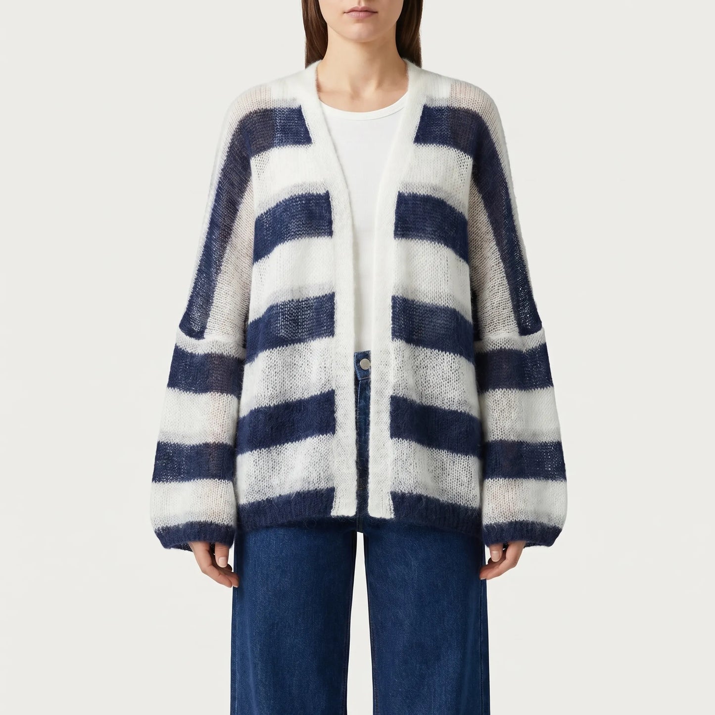 Marivelle | Loose Fit Open-Front Striped Cardigan
