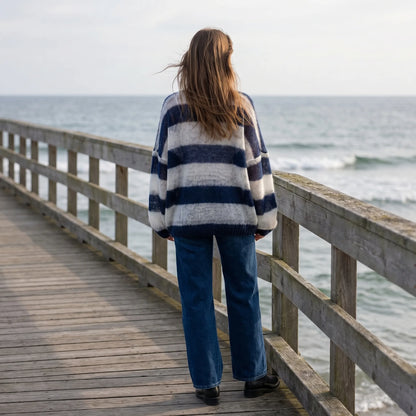 Marivelle | Loose Fit Open-Front Striped Cardigan