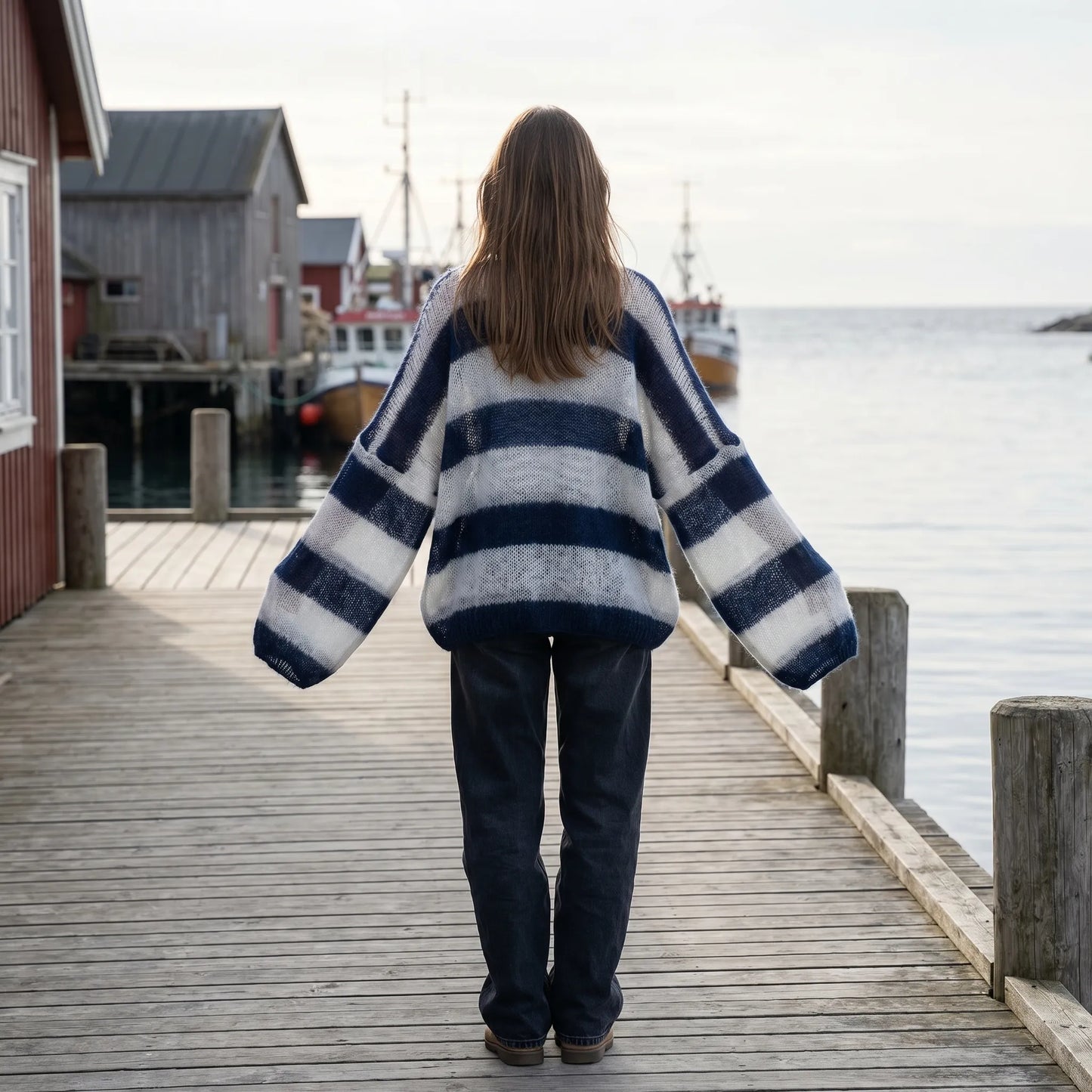 Marivelle | Loose Fit Open-Front Striped Cardigan