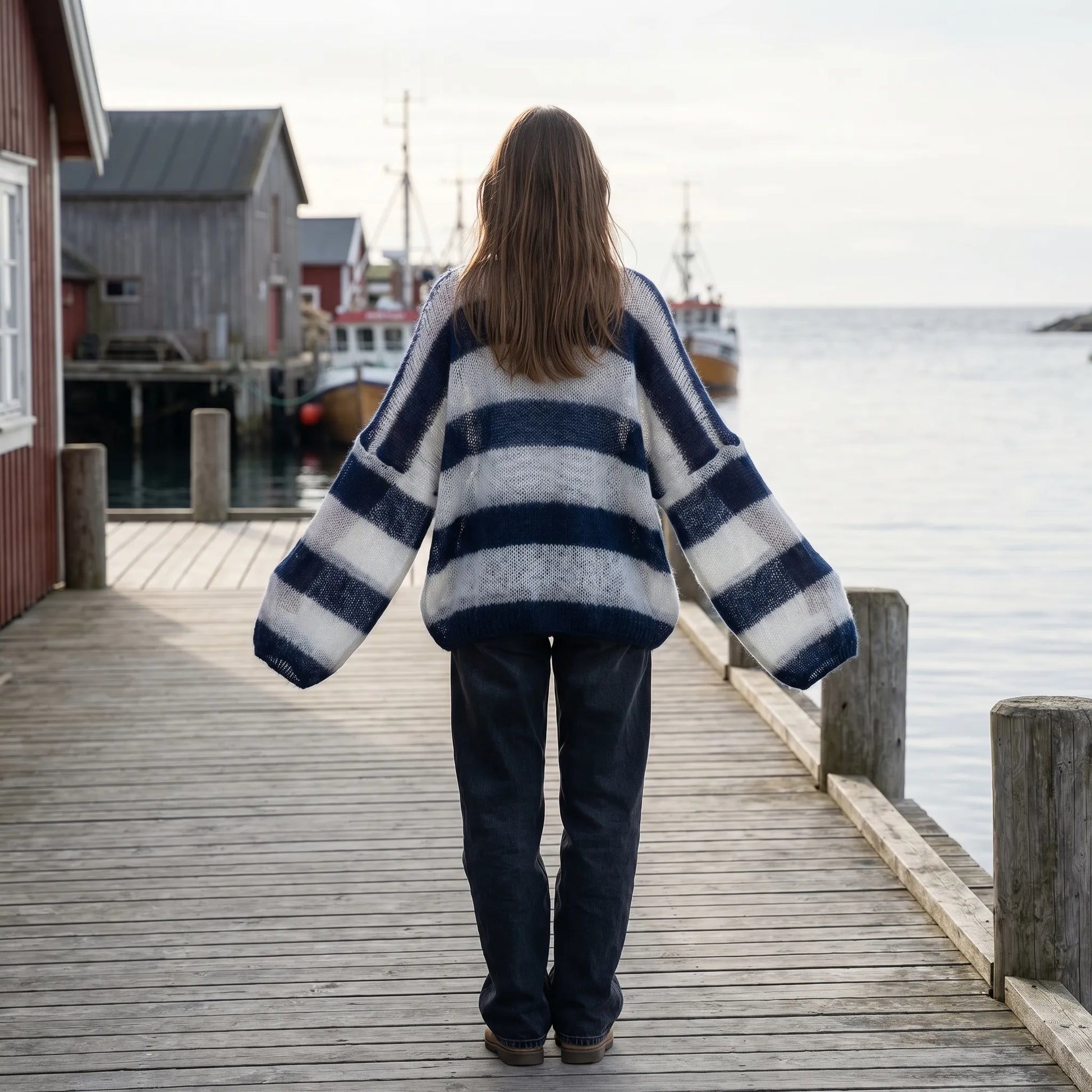 Marivelle | Loose Fit Open-Front Striped Cardigan
