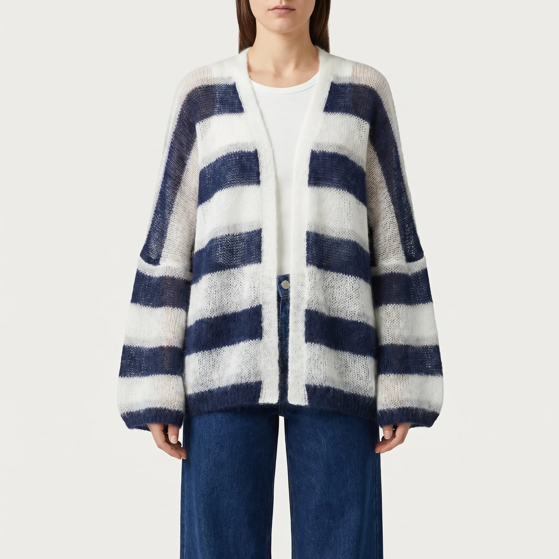 Marivelle | Loose Fit Open-Front Striped Cardigan