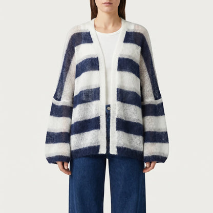 Marivelle | Loose Fit Open-Front Striped Cardigan