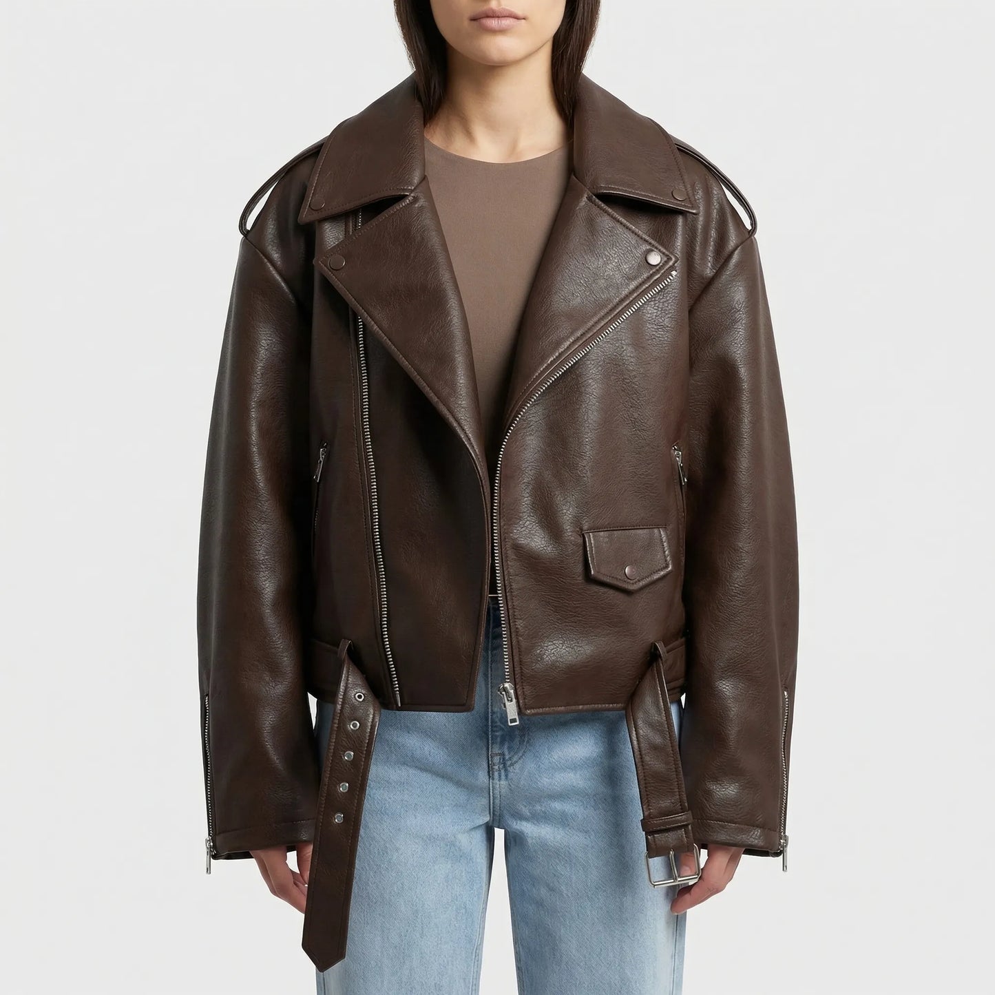 Mavera - Oversized Lapel Collar Moto Jacket