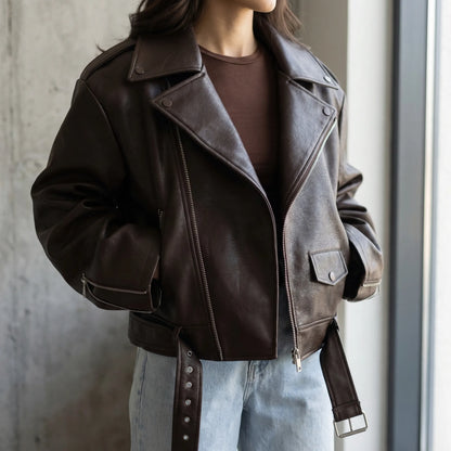 Mavera - Oversized Lapel Collar Moto Jacket