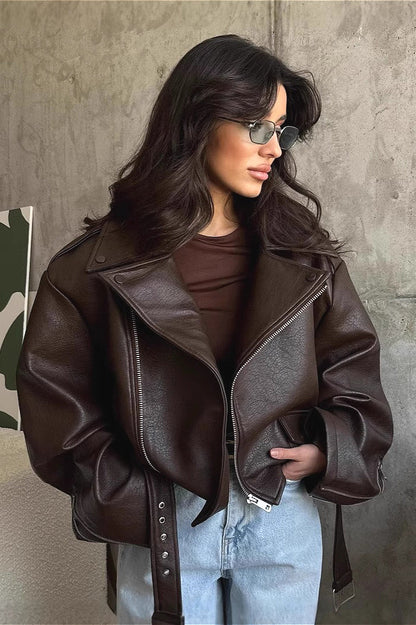 Mavera - Oversized Lapel Collar Moto Jacket