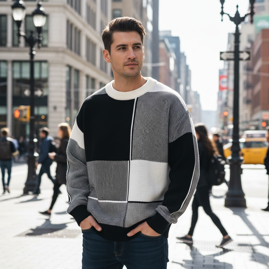 Men's Geometric Knitted Sweater | Casual Winter Wear