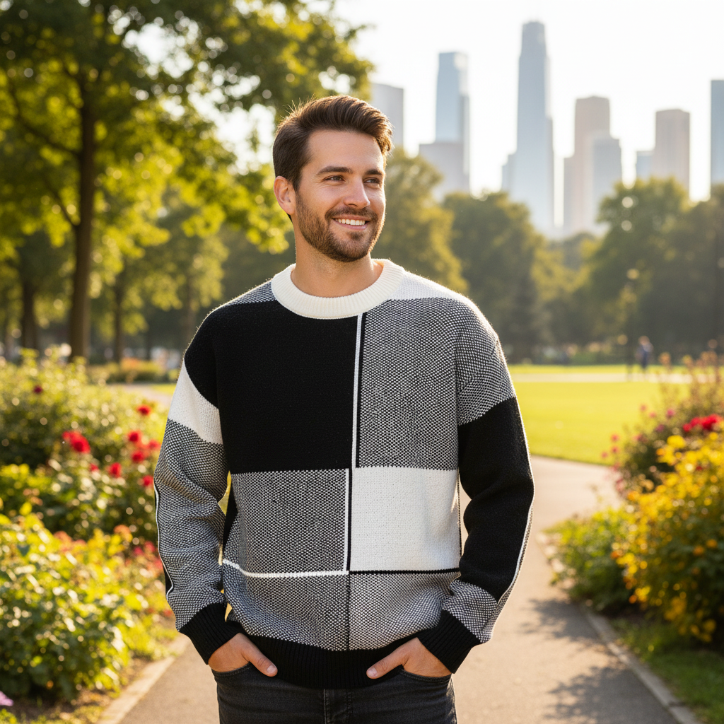 Men's Geometric Knitted Sweater | Casual Winter Wear