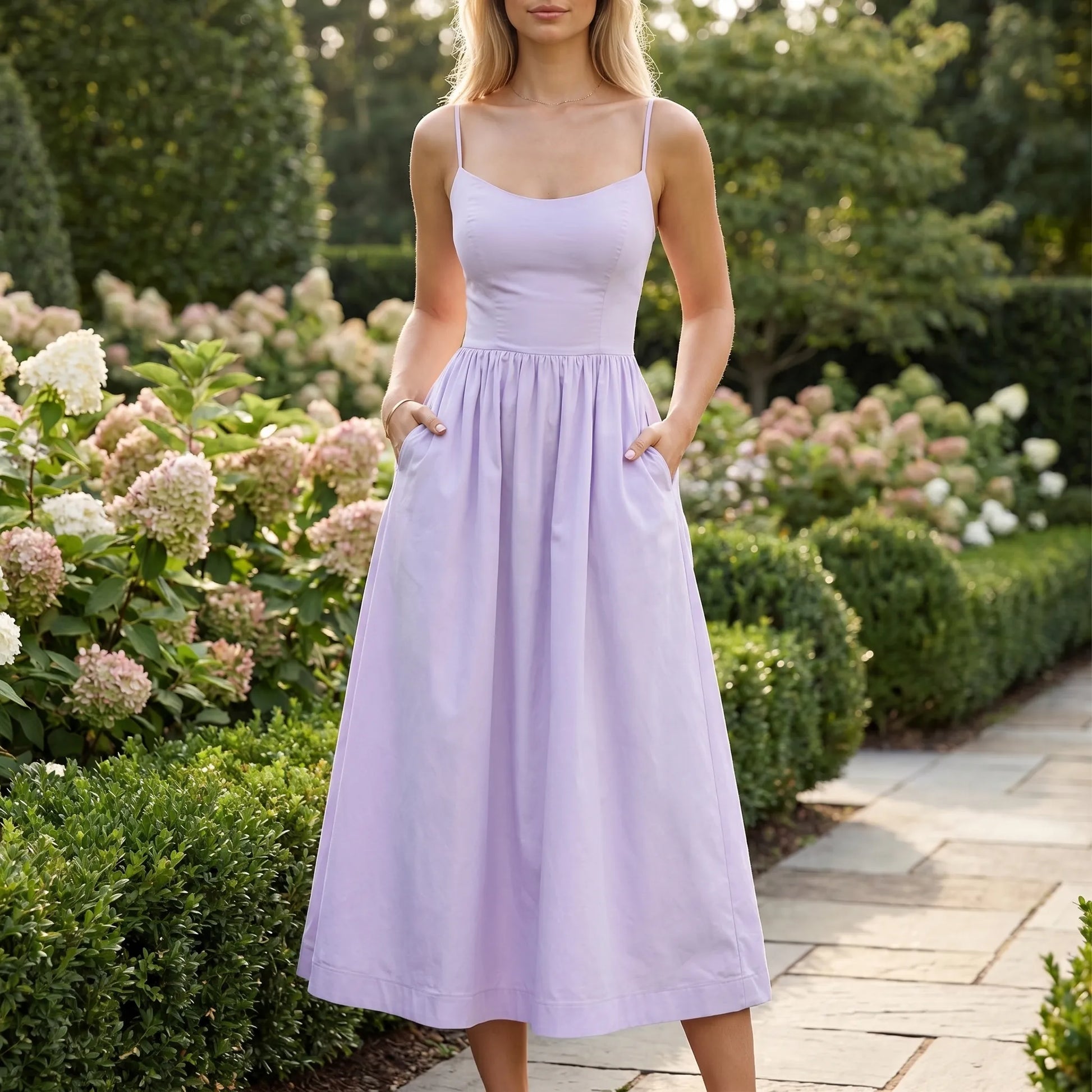 A-Line Midi Dress - Structured Bodice - Formal Style