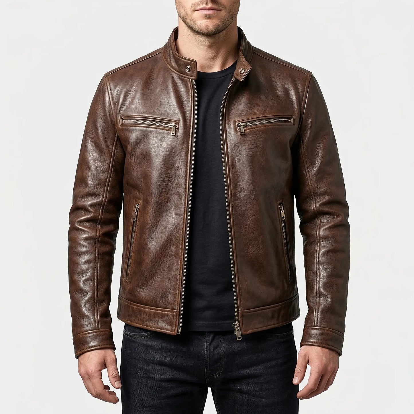 Motovrex - Slim Fit Zip-Up Biker Jacket