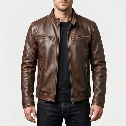 Motovrex - Slim Fit Zip-Up Biker Jacket