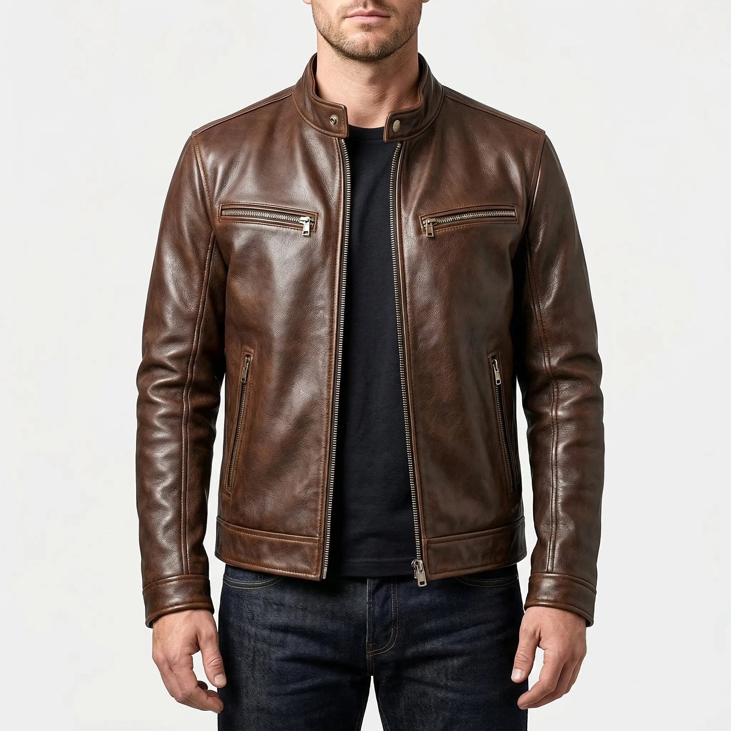 Motovrex - Slim Fit Zip-Up Biker Jacket