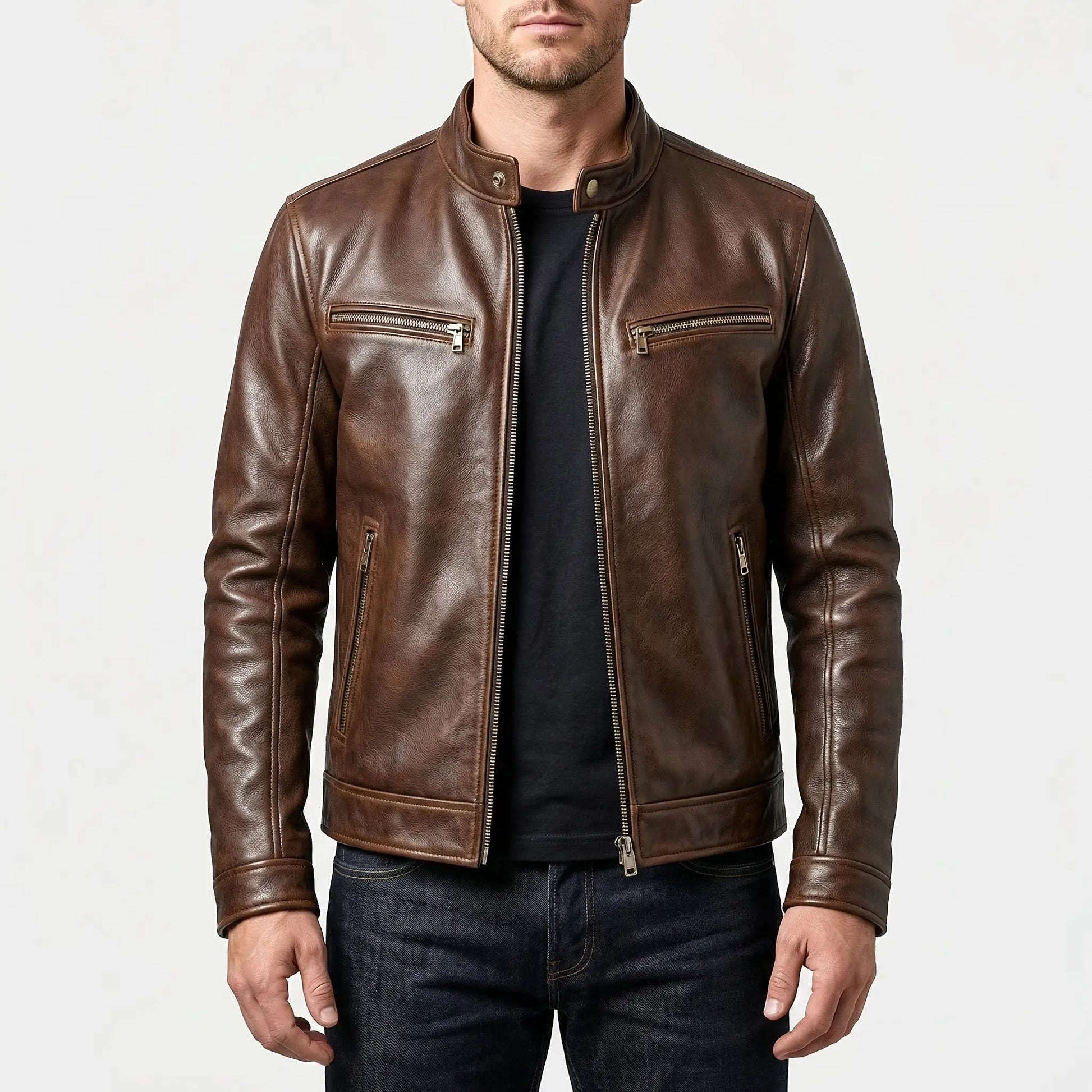 Motovrex - Slim Fit Zip-Up Biker Jacket