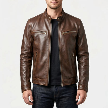 Motovrex - Slim Fit Zip-Up Biker Jacket