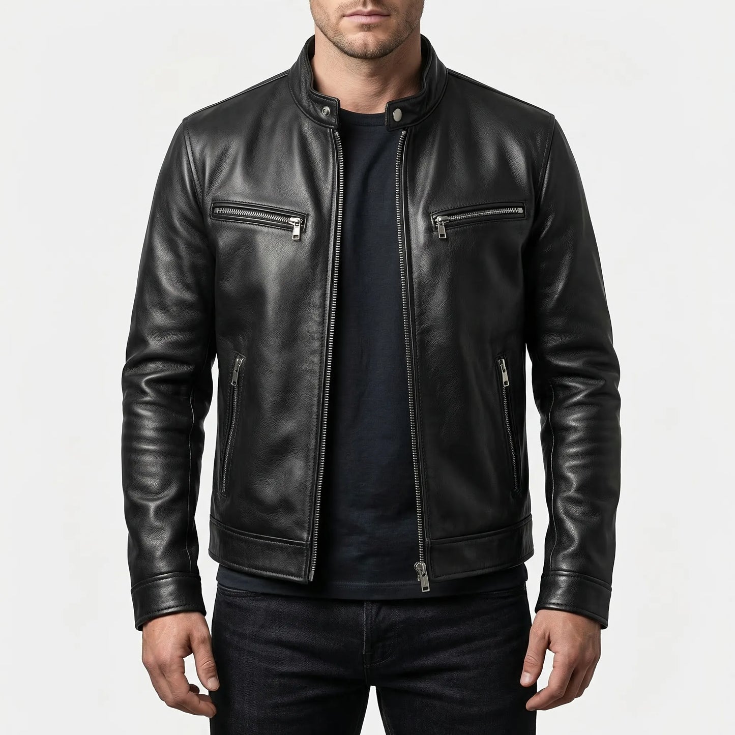 Motovrex - Slim Fit Zip-Up Biker Jacket