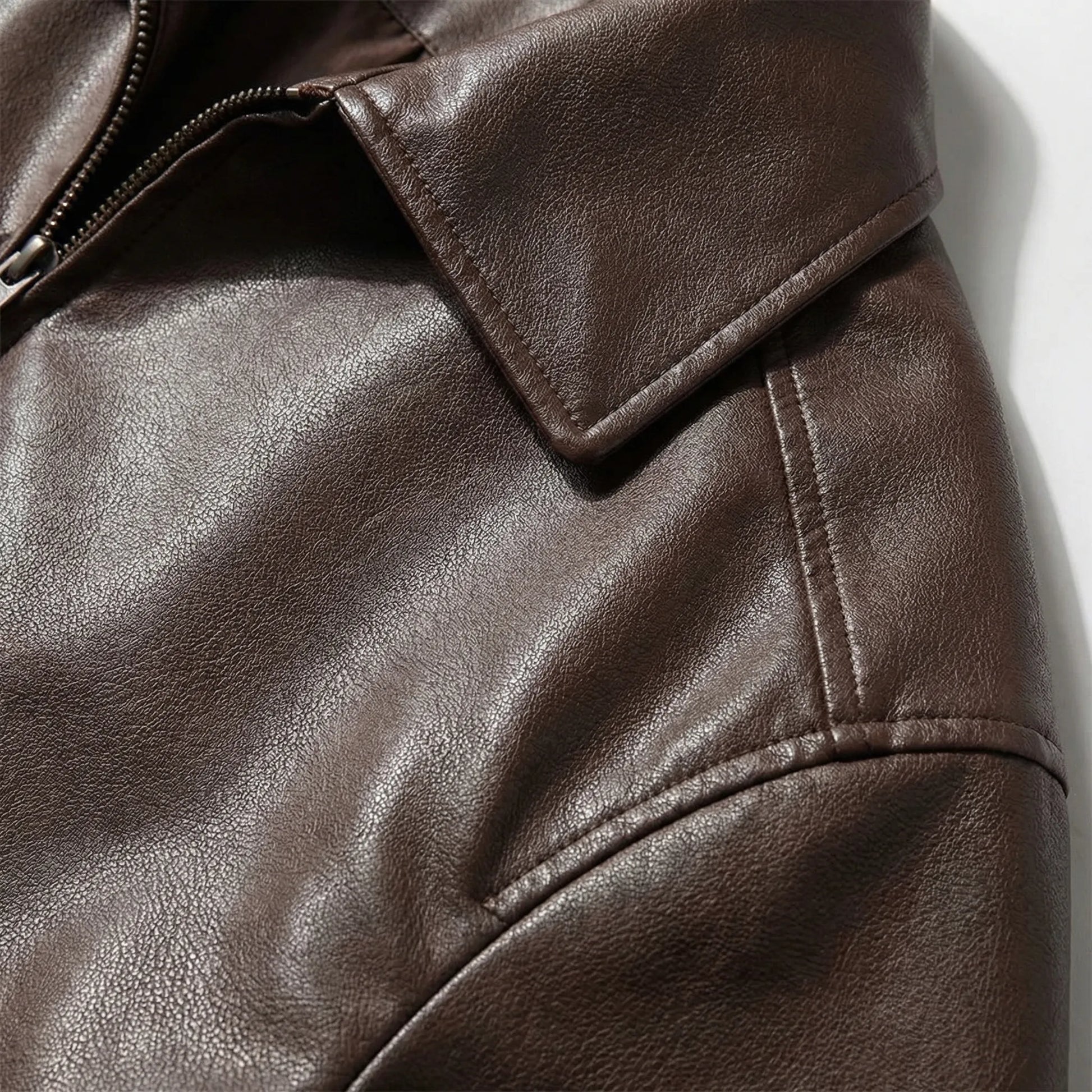 Moxenne - Oversized Faux-Leather Zip-Up Jacket