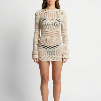 Nettara | Open Mesh Long Sleeve Mini Dress