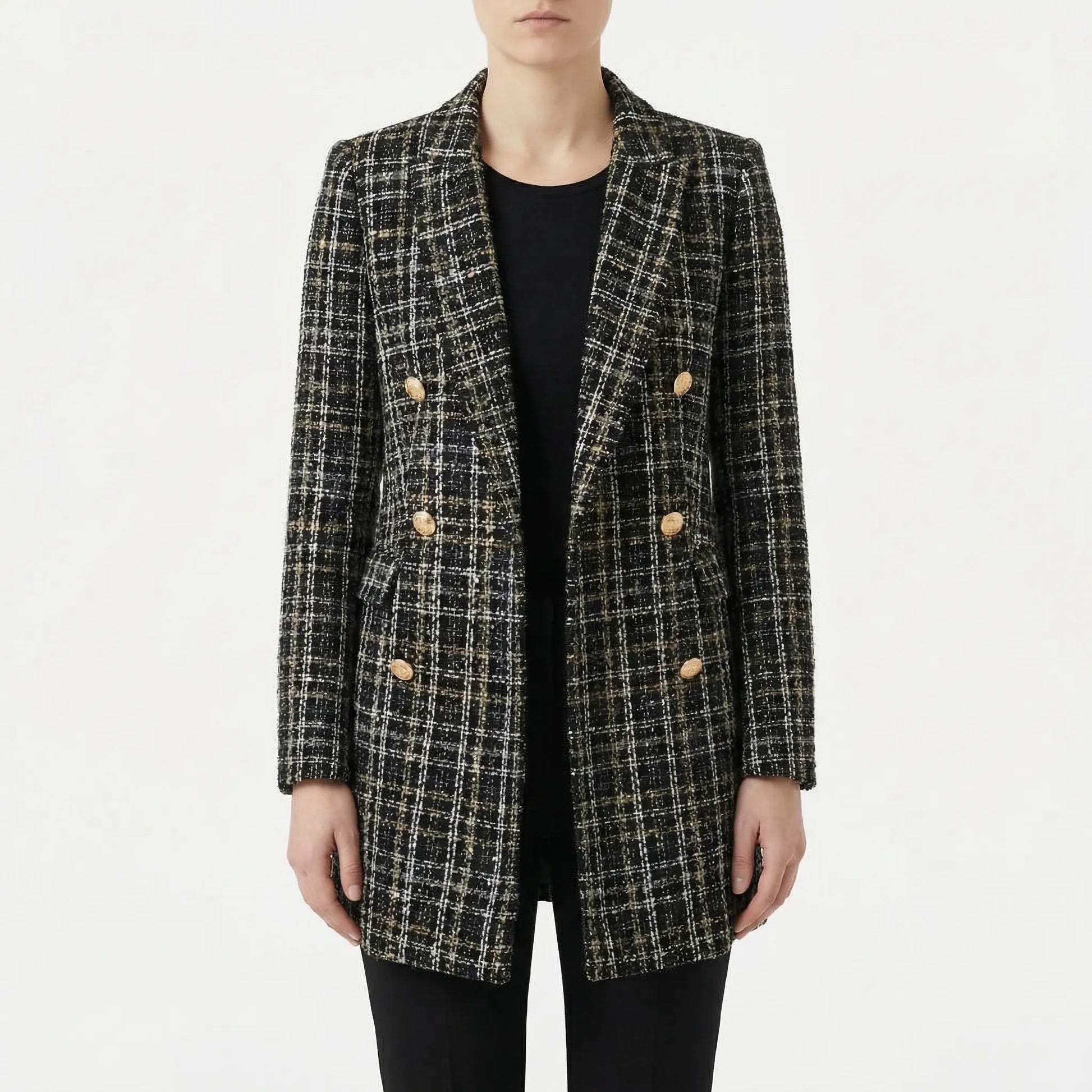 Plaideure | Double-Breasted Plaid Slim Blazer