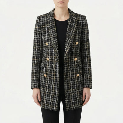 Plaideure | Double-Breasted Plaid Slim Blazer