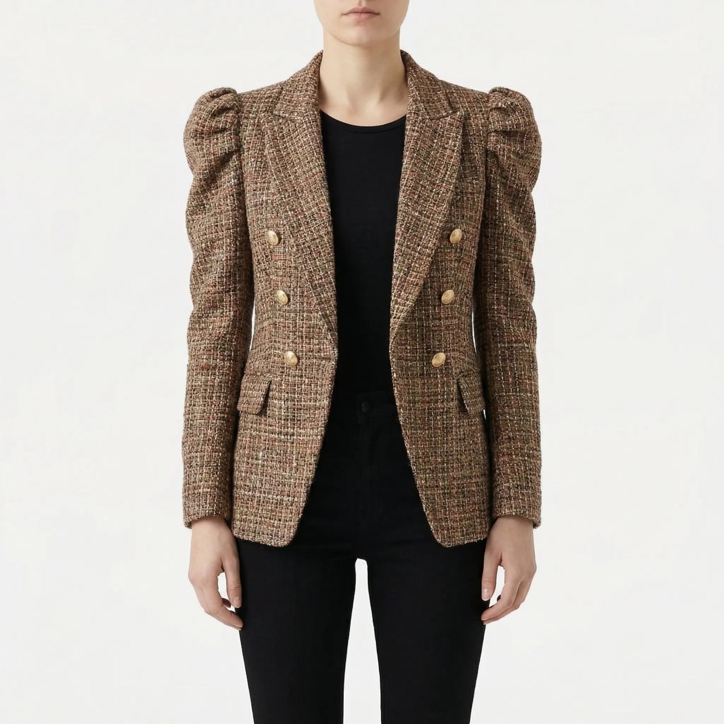 Plaideure | Double-Breasted Plaid Slim Blazer