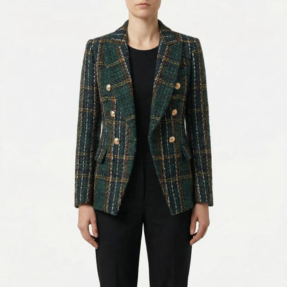 Plaideure | Double-Breasted Plaid Slim Blazer