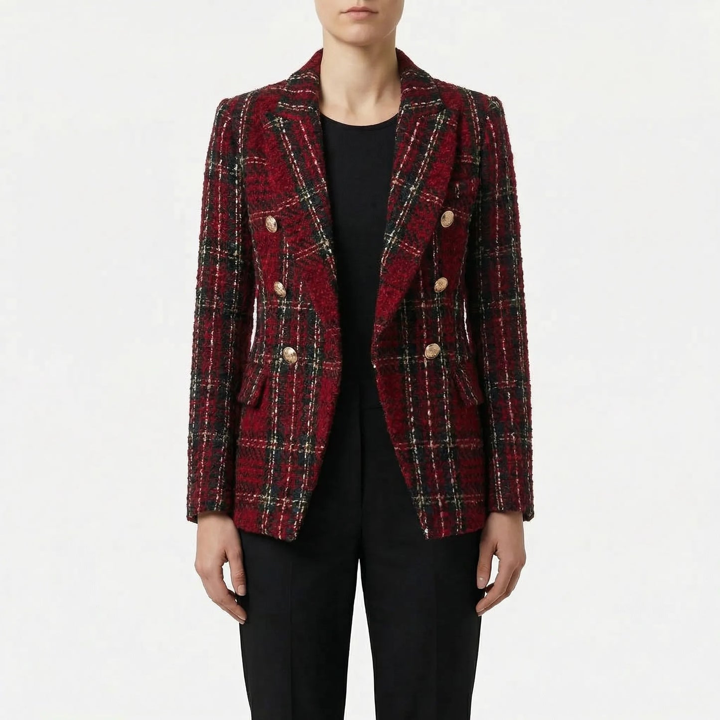 Plaideure | Double-Breasted Plaid Slim Blazer