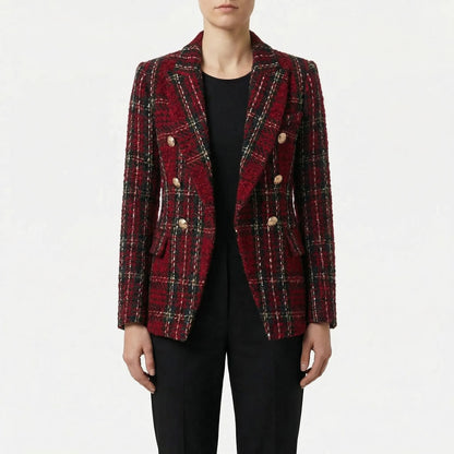 Plaideure | Double-Breasted Plaid Slim Blazer