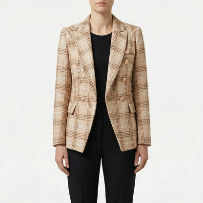 Plaideure | Double-Breasted Plaid Slim Blazer