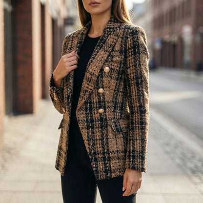 Plaideure | Double-Breasted Plaid Slim Blazer